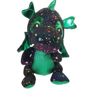 Toy Factory Dragon Stuffed Animal 16" Viper II Black Green Rainbow Shiny Stars